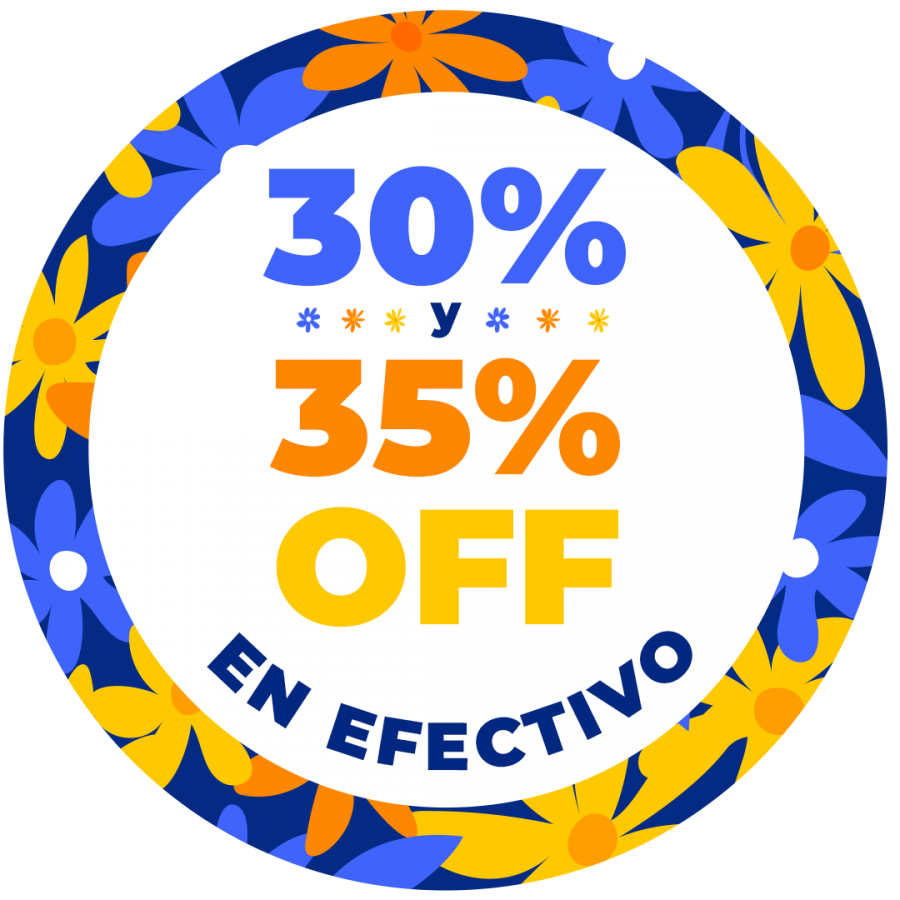 30% y 35% OFF en efectivo en 2 pagos!